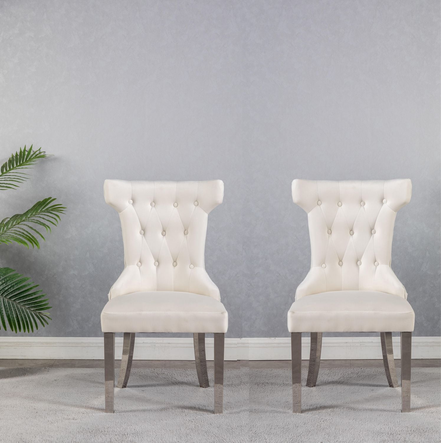 CHAISES D'APPOINT EN TISSU DE COULEUR BEIGE ORICA K-LIVING AVEC PIEDS ET POIGNÉE ARRIÈRE CHROMÉS (2 CHAISES PAR BOÎTE)