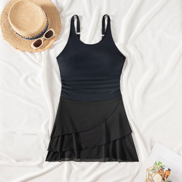 Pisexur Women's Swimwear Quick Dry Tankini Swimsuits for Women UPF50 + Sun Protection Fashion Ladies Women's Swimwear Solid Bathing Swimsuits For Women Beachwear One-Pieces Bikini Set Black,XL