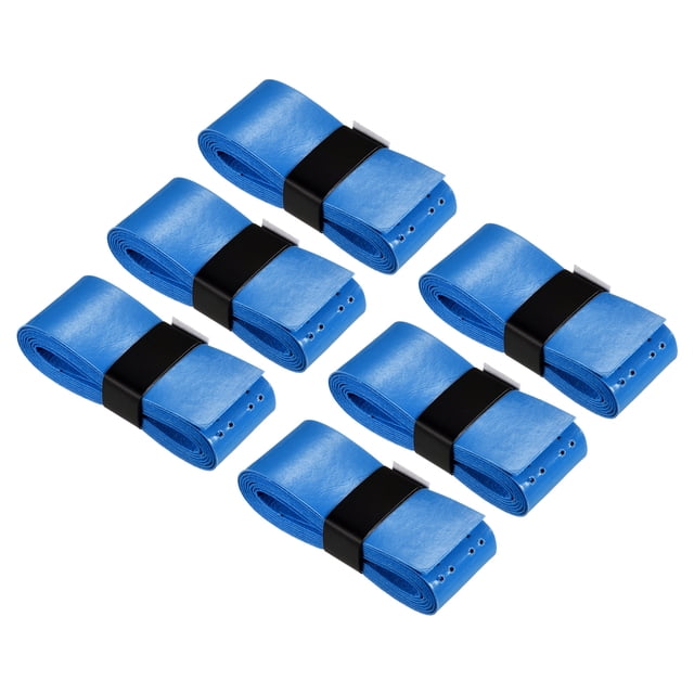 Unique Bargains 43.3' Non-Slip PU Tennis Racket Overgrip Tape Wraps with Hole Blue 6 Pack