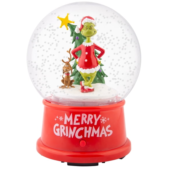 Snow Globe-4.5"-Grinch w/Max and Christmas Tree-Dr. Seuss