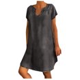 thumbnail image 2 of Robes Grande Taille pour Femmes Rondes Mode Femmes Décontractées Aguichant Col en V Robes Unies Été Manches Courtes Robe en Jean Chandail Robes pour Invité de Mariage Été en Liquidation, 2 of 9