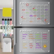 EIMELI Acrylic Magnetic Calendar Set Transparent Planning Blank Board Dry Erase Calendar with 4 Marker Pens Reusable Monthly/Weekly Planner
