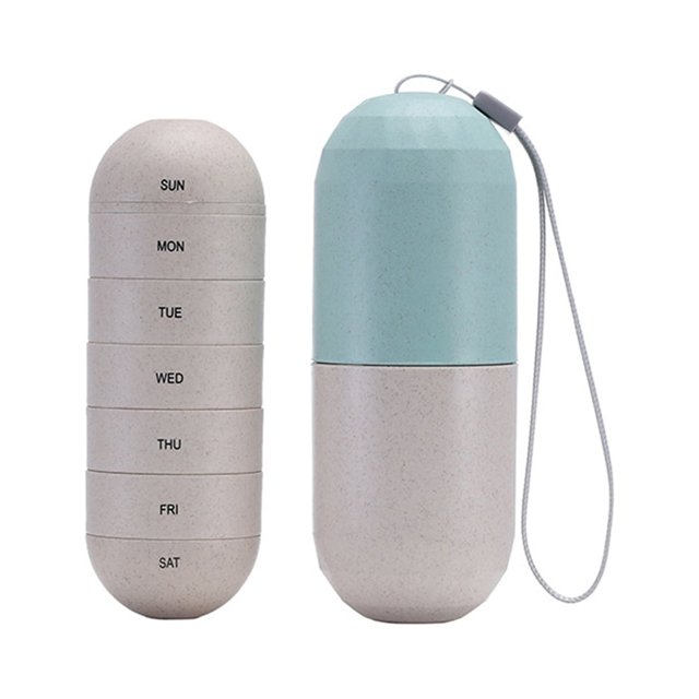 Grain Weekly Pill Organizer Grain Fiber Pill Box Travel 7 Day Pill Case Waterproof Portable Design