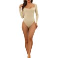thumbnail image 2 of INSPIRE CHIC Justaucorps à Manches Longues pour Femmes Shapewear Ajusté Extensible Col Carré Justaucorps Combinaison m Kaki, 2 of 5