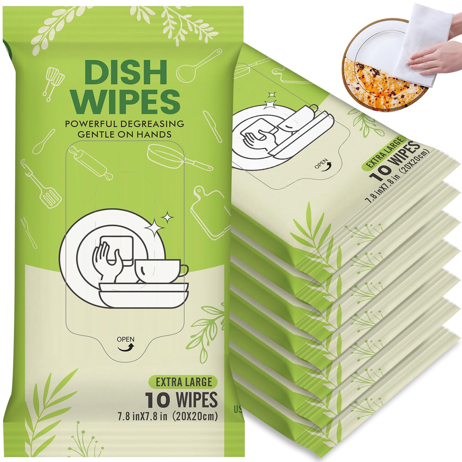 Creatyi 8 Pack Dish Wipes Camping Dish Wipes Travel Dish Soap Camp Kitchen Wipes Portable Cleaning of Plates, Bowls, Tab