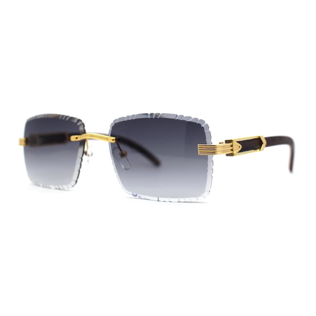 90s Music Mogul Gangster Rapper Rimless Narrow Rectangle Luxury Sunglasses Gold Brown Smoke