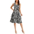 thumbnail image 2 of INSPIRE CHIC Robe et Veste pour Femme Ensembles 2 Pcs Robe Sans Manches en Mousseline à Fleurs et Veste à Panneaux Contrastants TP Blanc Noir, 2 of 7