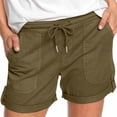 thumbnail image 1 of Plebaso 2025 Womens Drawstring Casual Shorts Elastic Waist Roll up Solid Color Summer Shorts with Pockets, 1 of 5
