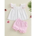 thumbnail image 4 of Baby Girl Summer Clothes Stripe Print Flying Sleeve Tank Tops Ruffled Shorts Outfit, 4 of 8