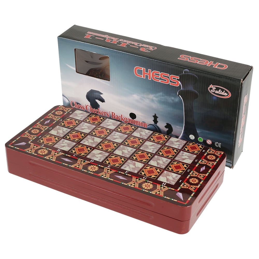 MesaSe 3 In 1 Folding Wooden International Chess Set Board Game Checkers Backgammon Toy  Gift