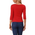 thumbnail image 3 of INSPIRE CHIC Women's V Neck 3/4 Sleeves Solid Knitted Buttons Decor Ruched Top Red L, 3 of 5
