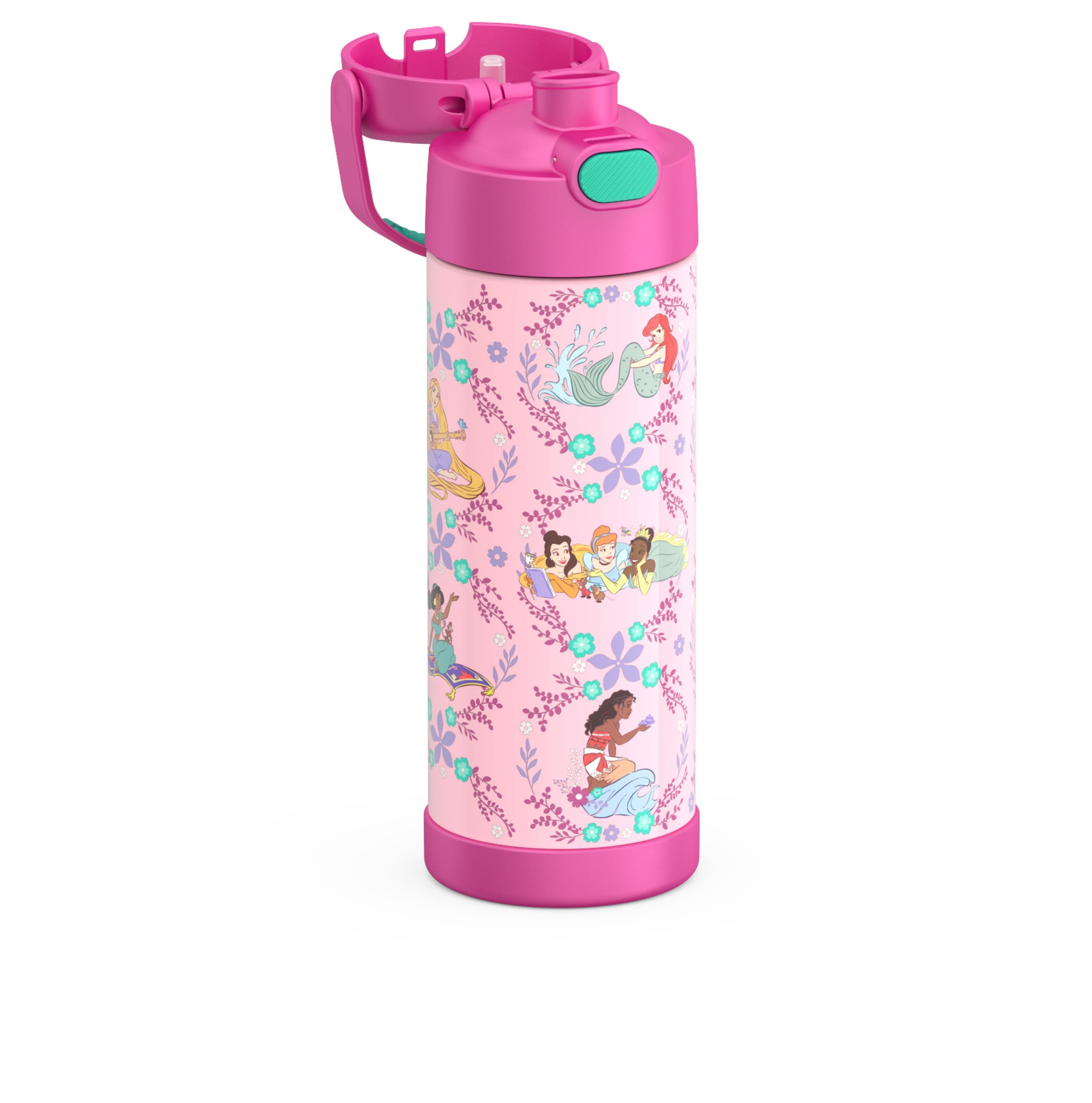 Bouteille isotherme Thermos Kids Funtainer en acier inoxydable de 470 ml avec bouchon à bec verseur, Princesse