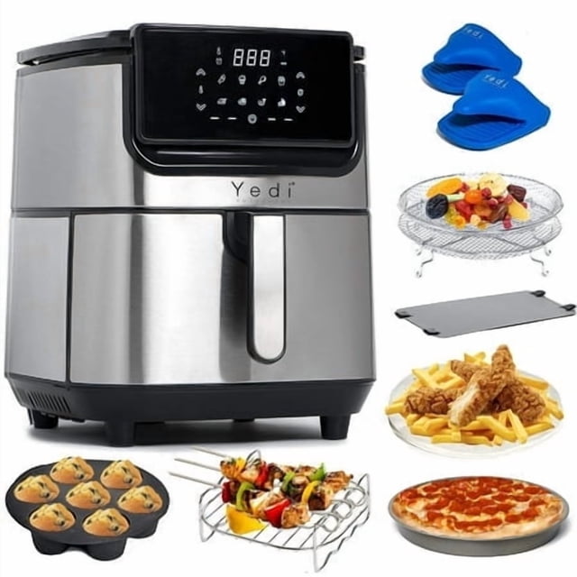 Yedi Evolution Air Fryer, 68 Panier de cuisine en céramique, en acier inoxydable, avec kit d'accessoires Deluxe et livre de recettes