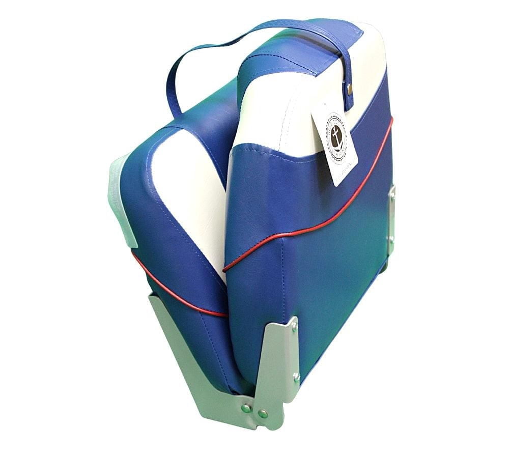Blue Dog Marine High Back Premium Folding  Boat Seat, Fishing Boat Seat with Stainless Steel Screws,  Fold Down Boat Chair, Captain Chairs for Fishing Boat - Blue/White