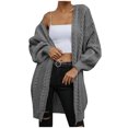 thumbnail image 1 of IROINID Women's Open Front Cardigans Sweater Solid Color Casual Mid-Long Long Sleeve Knitting Cable Sweaters Tops, 1 of 6