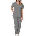 thumbnail image 1 of Women Scrub Sets, V Neck Medical Uniform Top with Pockets, Drawstring Scrub Pants, Nurse Uniform Sets for Work, Casual Two-Piece Outfits, 1 of 7