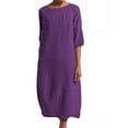 thumbnail image 1 of Innerwin Robe Midi Simple Robes pour Femmes Plage Col Rond Confortable Violet P, 1 of 4