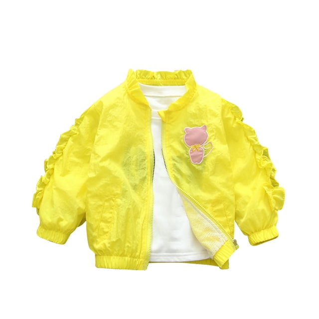 RXIRUCGD Girls Thin Top Girls Spring Jacket Cardigan Ruffled Round Neck Jacket Outerwear( Yellow, Size:6 Years )