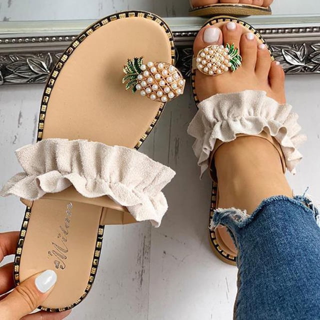 LSLJS Sandales d'Été pour Femmes Sandales Ananas pour Dames Sandales de Plage à entre-Doigt Pantoufles Boho Décontractées Chaussures de Plage, Pantoufles pour Femmes