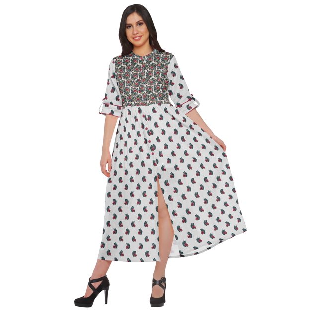 Moomaya Printed Kurta Summer Wear Ladies Kurti Front Slit Tunic Tops Women