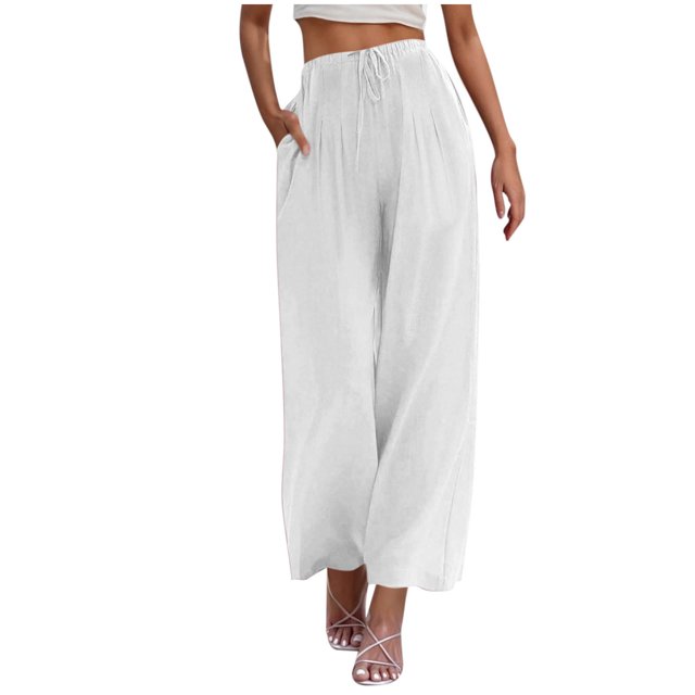 Summer Clearance 2025! Womens Plus Size Pants,Woman Fashion Solid Color Elastic Waist Drawstring Pocket Long Pants
