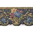 thumbnail image 1 of Bleu Rouge Fleurs Jaunes en Pots Papier Peint Victorien Bord Design Traditionnel, Rouleau 15' x 4.18'', 1 of 3