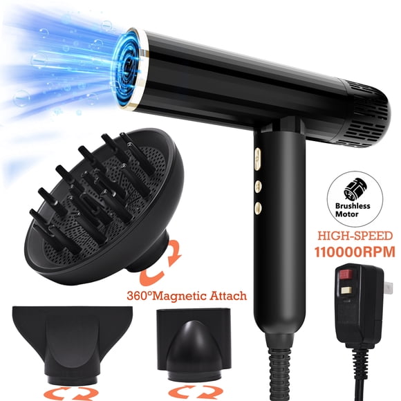SKIMI Ionic Hair Dryer, Black Blow Dryer, 110000RPM High-Speed Brushless Motor, Lightweight, 1600W