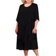 thumbnail image 2 of LSLJS Women Fashion Summer Solid Color Patchwork Chiffon Middle Sleeved Round Neck Dress, Sundress Summer Beach Dresses, 2 of 6