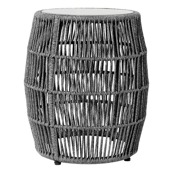 Armen Living Emory Indoor Outdoor Fabric & Stone Garden Stool End Table in Gray