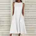 thumbnail image 1 of HKEJIAOI Robes Décontractées pour Femmes Offres Liquidation Cadeau de la Saint-Valentin Mode Femmes Uni Confortable Été Col Rond Dames Poches Robe Sans Manches Blanc, 1 of 7