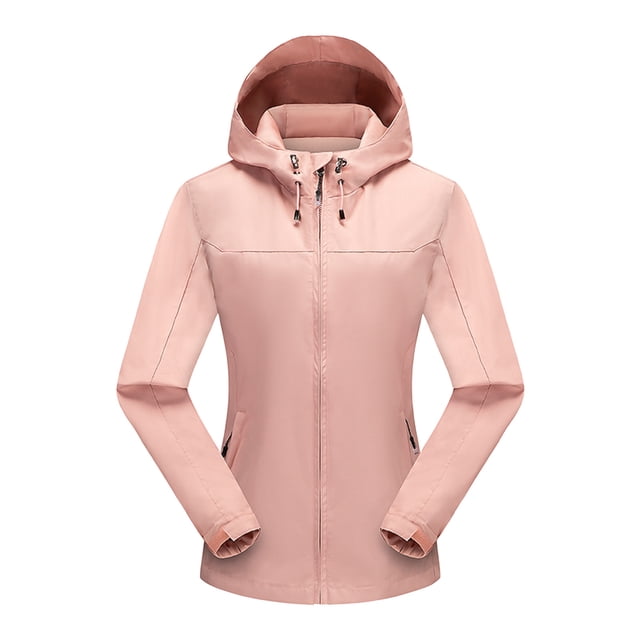 LSLJS Women Color Outdoor Long Sleeve Zipper Sunscreen Windproof Raincoat Plus Size Hooded Jacket Coat( Pink, M)