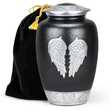 Ailes d'Ange Urne de Crémation pour Cendres Humaines / Grande Urne de Crémation avec Velours pour Mendier les Cendres d'Un Être Cher / Urnes Humaines de Crémation pour Cendres / Enfouissement et Décoration (Noir)