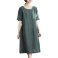 thumbnail image 2 of Mefallenssiah Mode de Couleur Unie des Femmes Grande Taille Jupe Vintage Robe de Coton et de Lin, 2 of 5