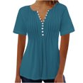 thumbnail image 1 of AherBiu Womens Tops Summer Button Round Neck Solid Color Ruched Dressy Casual Loose Tunics Tshirts, 1 of 3