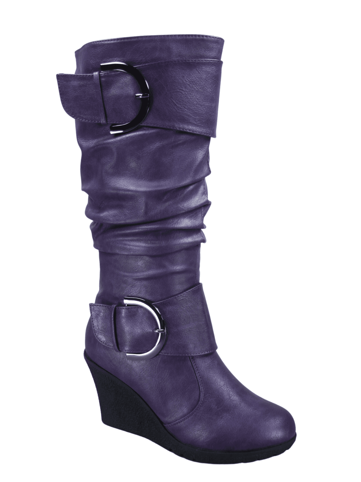 Bottes Mode pour Femmes à Fermeture Éclair Hauteur Genou, Talon Compensé Décontracté, Chaussures d'Hiver ( Violet, 5.5 )