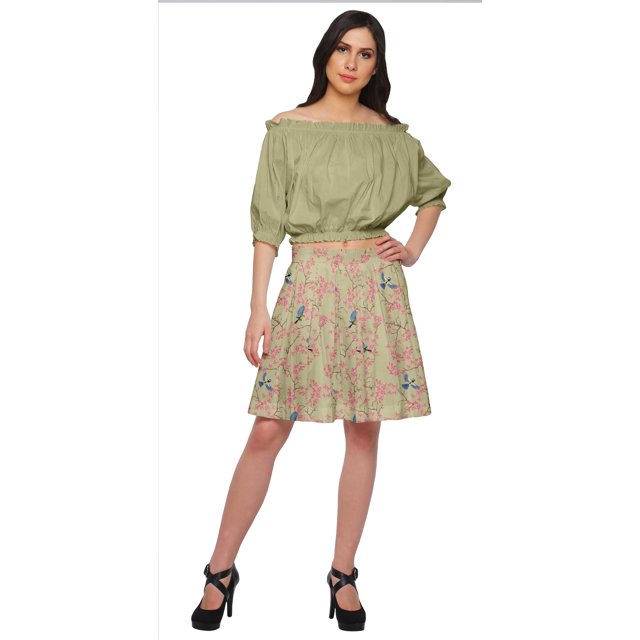 Moomaya Jupe Courte Plissée en Coton Imprimé Mini pour Femmes Vêtements Décontractés