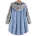 thumbnail image 4 of LSLJS Women's Winter Plush Solid Color Hooded Sweatshirts Button Long Sleeve Split Round Neck Comfortable Pajamas Coat, 4 of 4