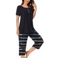 thumbnail image 2 of Timegard Ensembles de Pyjamas pour Femmes 2 Pcs Détente Col Rond Manches Courtes Haut Pantalon Capri à Rayures avec Poches Tenues, 2 of 7