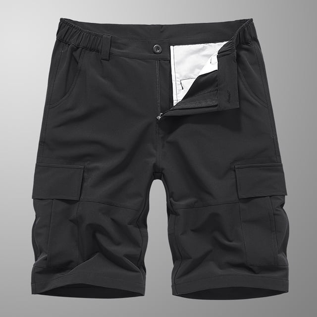 Mens Shorts Men Casual Solid Zipper Button Pockets Elastic Waist Cropped Cargo Shorts