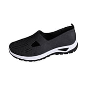 AUDeals Womens Orthopedic Slip On Sneakers Non Slip Arch Support Lightweight Breathable Walking Shoes (Black, 7.5)