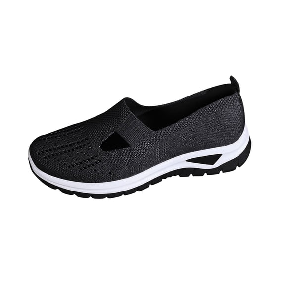 AUDeals Womens Orthopedic Slip On Sneakers Non Slip Arch Support Lightweight Breathable Walking Shoes (Black, 7.5)