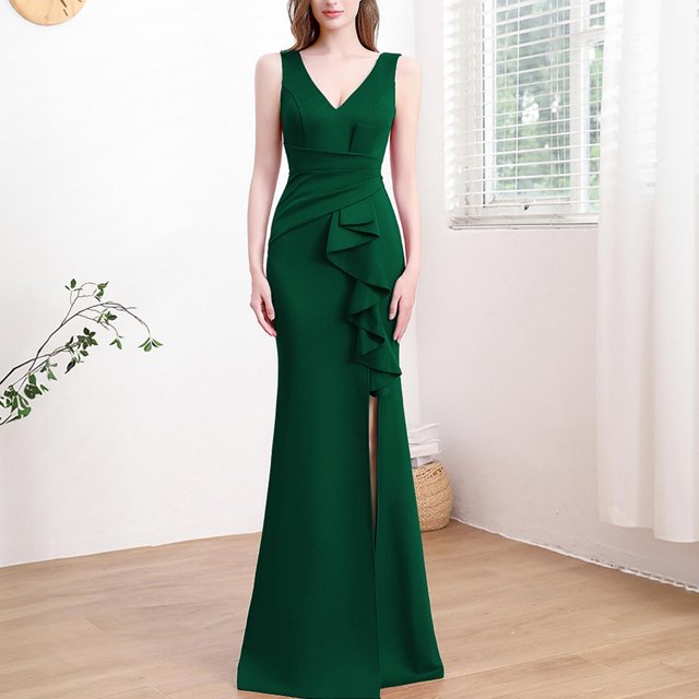 UPPADA Wedding Guest Dresses for Women One Shoulder Ruched Formal Evening Dress Wrap Ruffle Hem Dress Halter Bodycon Maxi Dress High Waist Party Prom Gown Cocktail Dress Daily Deal