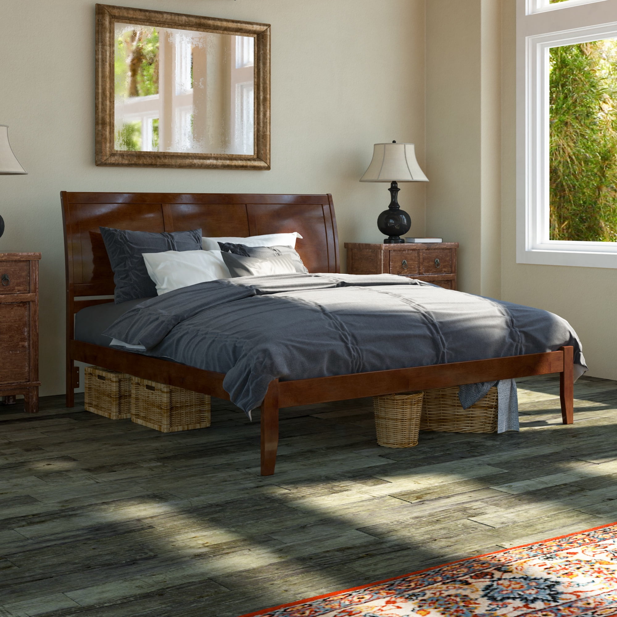 Portland King Solid Wood Platform Bed in Walnut