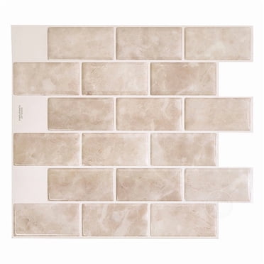 Smart Tiles Peel and Stick Backsplash, 4 Adhesive Tiles, Subway Beige, 10,95"x9,7"