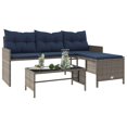thumbnail image 2 of vidaXL Garden Sofa with Table and Cushions L-Shaped Grey Poly Rattan, 2 of 5