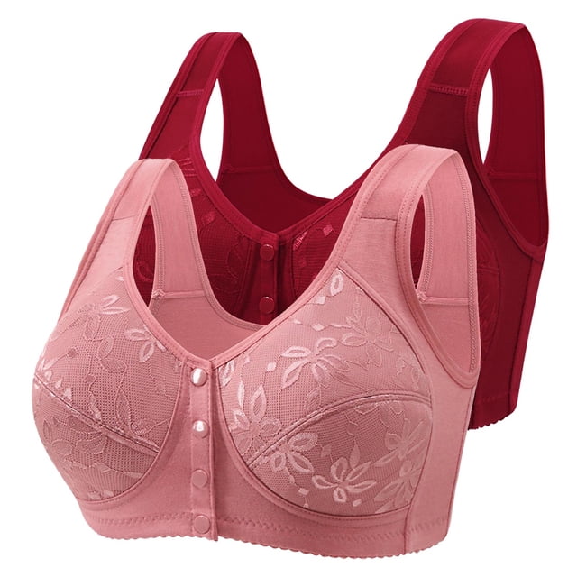 Posijego 2 Pack Womens Front Closure Bras Plus Size Wireless Bra Push up No Underwire Everyday Bra Multipack