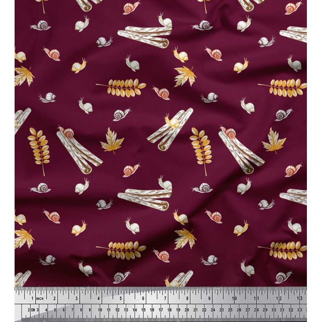 Soimoi Cotton Voile Fabric Leaves,Cinnamon & Snail Insects Print Fabric by Yard 42 Inch Wide