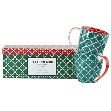 Set of 4 Geometric Mugs with Gift Box, Green