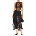 thumbnail image 3 of Gupgi Women Lace Skirts Solid Color Irregular Midi Skirt High Waist Ruffle See Through Skirts, 3 of 7