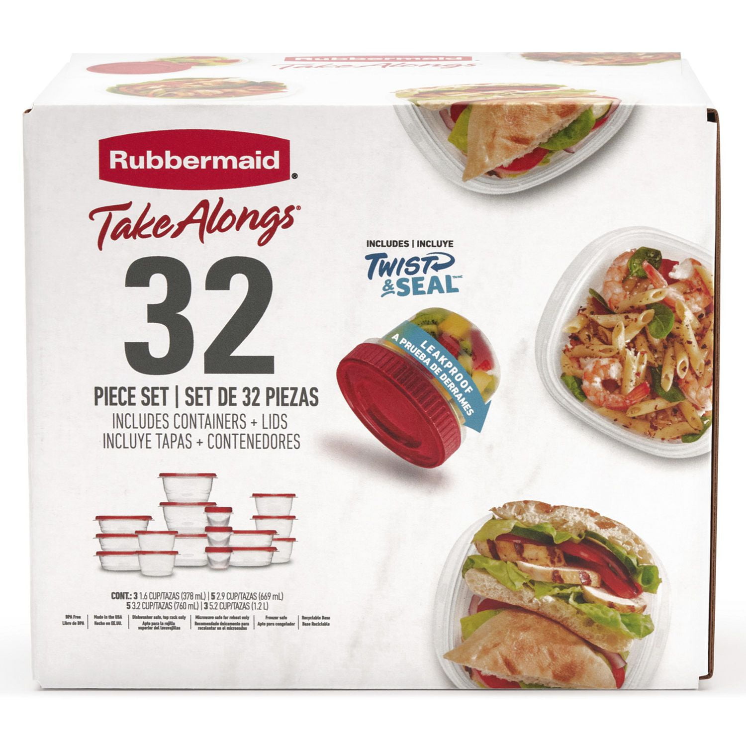 Boîtes de conservation des aliments Rubbermaid TakeAlongs, Rouge rubis, 32 pièces pour le déjeuner et la préparation des repas